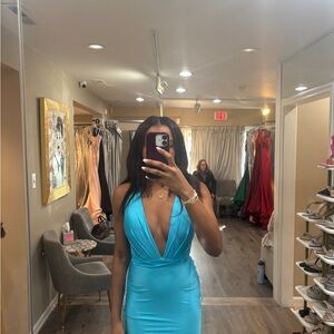 Stunning Blue Plunge Neck Dress